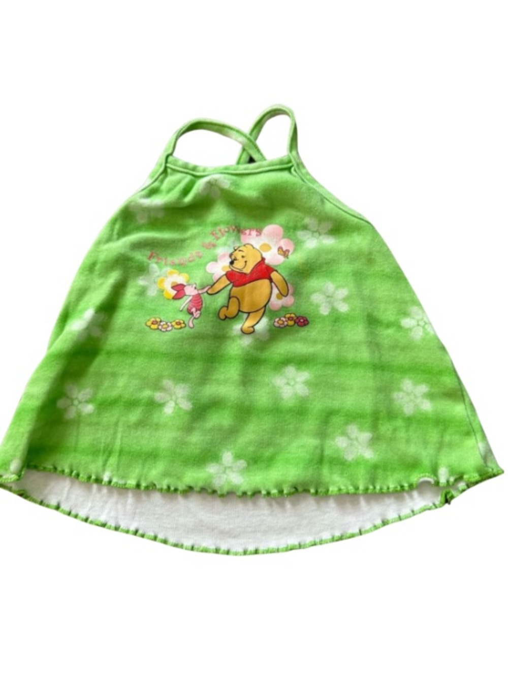Vintage Disney Winnie the Pooh Green Floral Sundress Y2K Cottagecore 12 Months